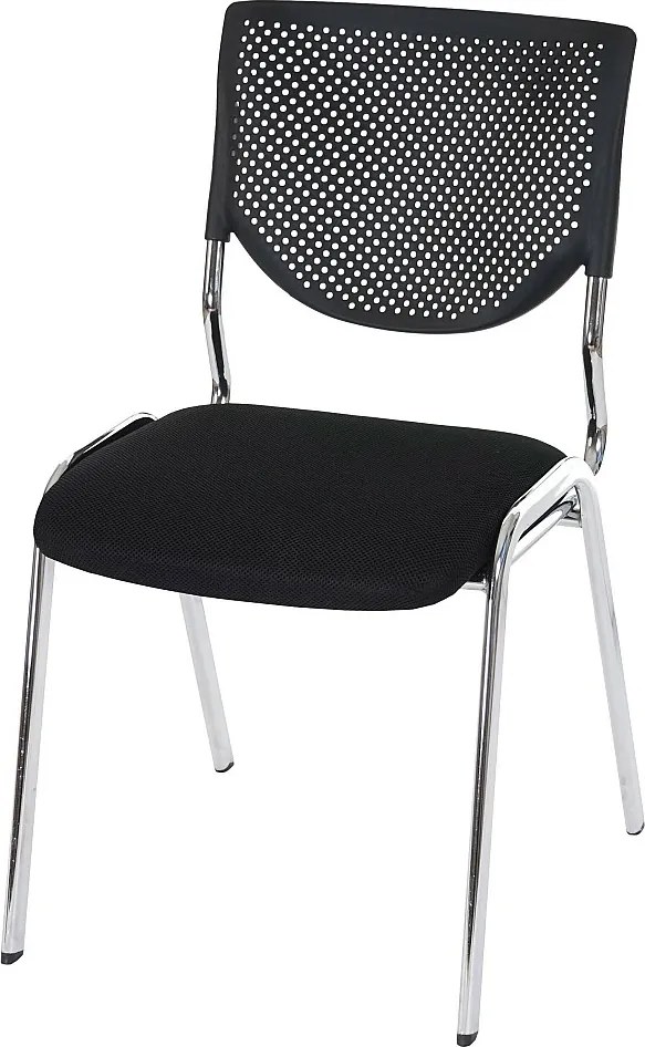 Krzesło dla gości H401 sztaplowane, siedzisko czarne, chromowane nóżki
