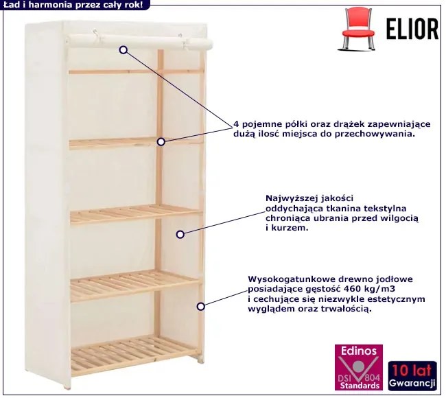 Biała szafa tekstylna z półkami i drążkiem - Erivox 3X