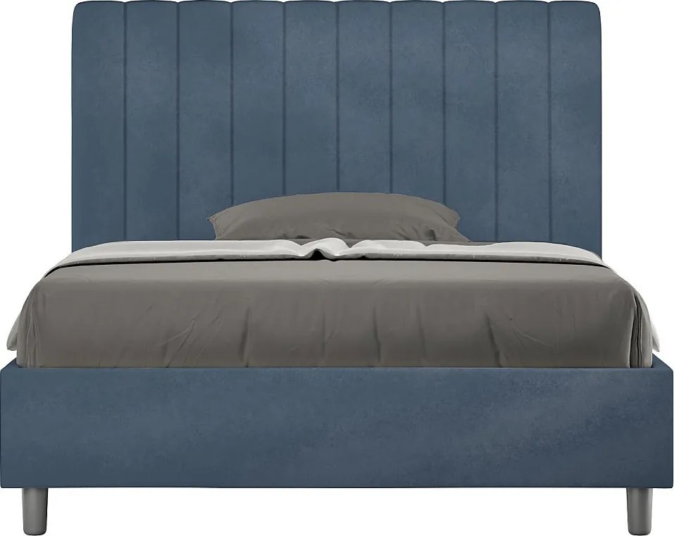 Łóżko wyposażone w stelaż z listwami tapicerowane 120x210 microfibra niebieski Agueda