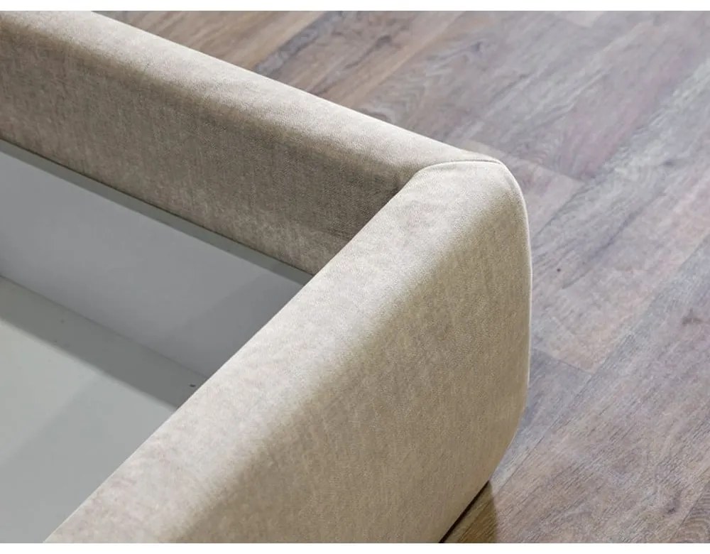 Beżowe tapicerowane łóżko dwuosobowe ze schowkiem ze stelażem 160x200 cm Jade – Bobochic Paris