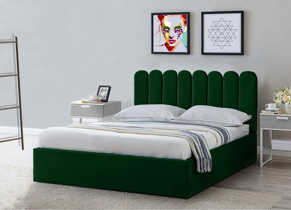 Tapicerowane łóżko Venezia 130x212x90 cm, powierzchnia spania 120x200 cm, schowek, podnośnik, tkanina Monolith zielony