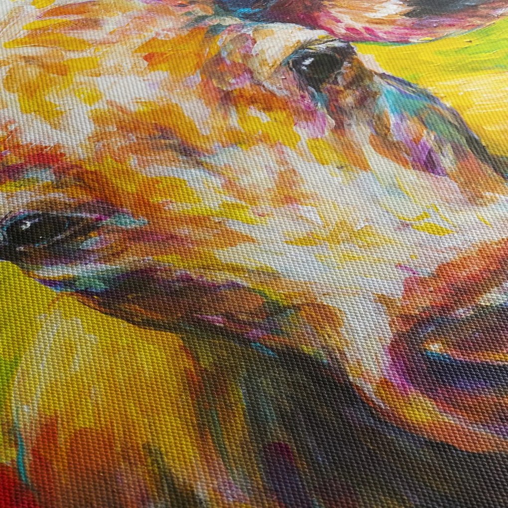 Obraz - Malowana krowa (z zegarem) (90x30 cm)