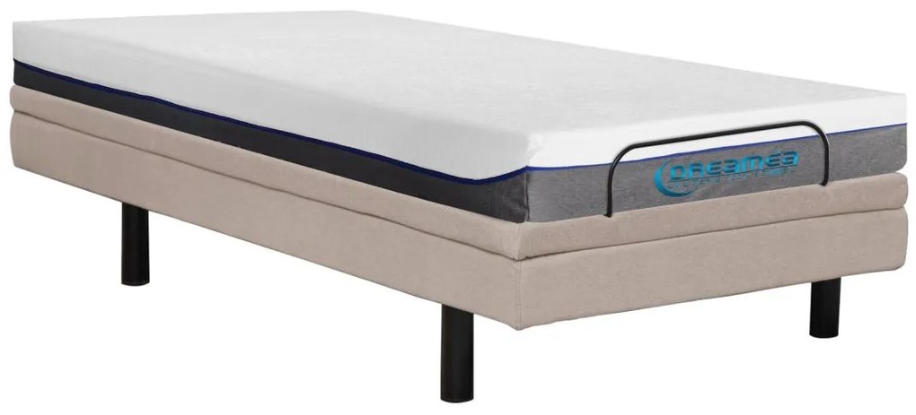 Łóżko elektryczne relaksacyjne dekoracyjne + materac z pamięcią kształtu - 80 x 200 cm - Tkanina - Beżowy - MENASINA marki DREAMEA