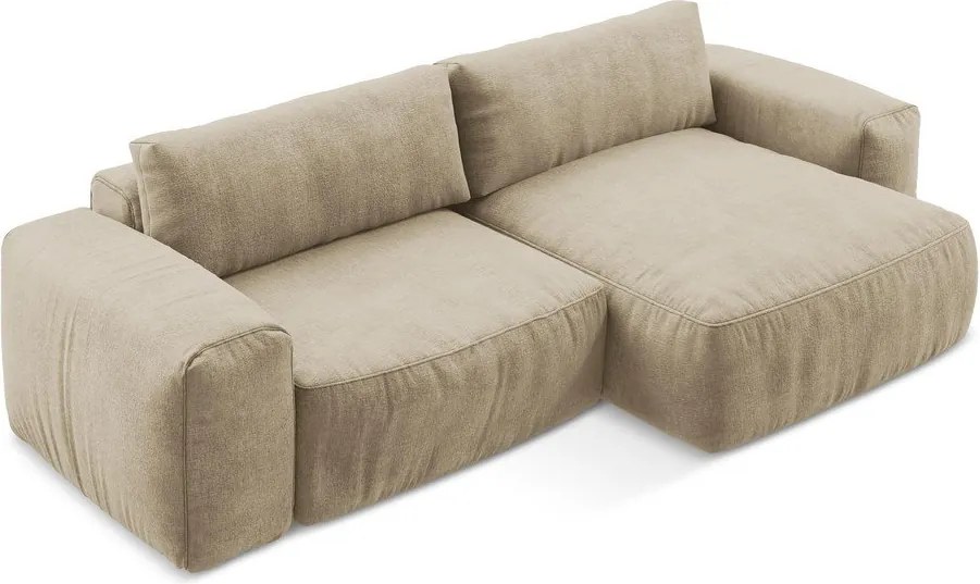 Jasnobrązowy rozkładany narożnik z tkaniny szenilowej (prawostronny/z szezlongiem) Kuki – Makamii