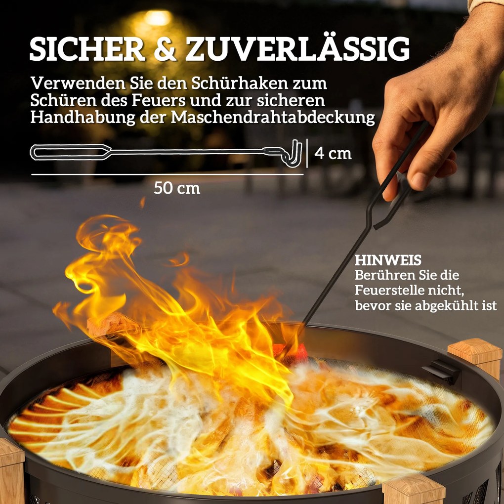 Outsunny 2-w-1 Misa Ogniowa Ø75 x 58 cm Palenisko z Osłoną Funkcyjną Hak do Palenia Kratka do Grilla Czarny