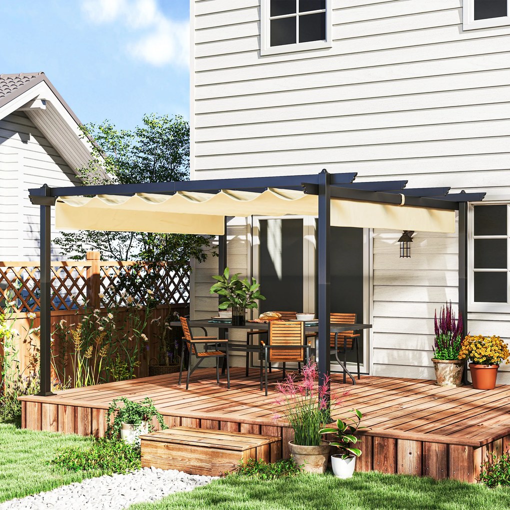 Outsunny Regulowana pergola ogrodowa, Pawilon z ramą aluminiową, Baldachim zewnętrzny, Do ogrodu, balkonu, tarasu, Beżowa