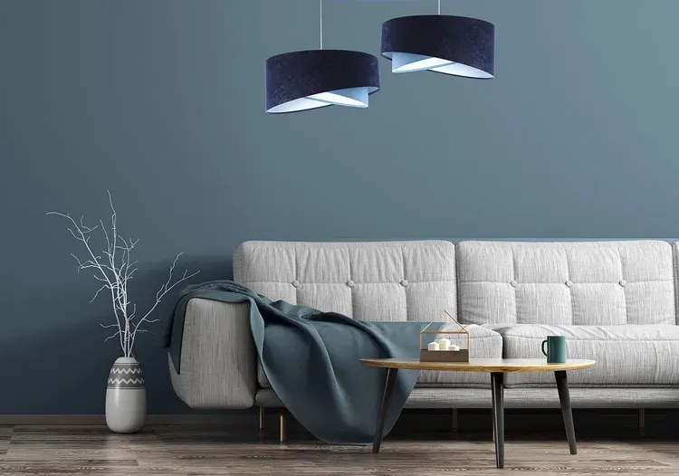 Granatowo biała lampa wisząca welurowa EX994 R4-Z11