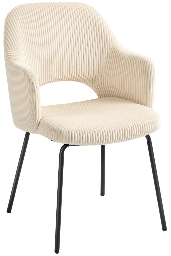 HOMCOM Krzesło Jadalniane, Obicie Aksamitne, Forma Muszli, Nogi Metalowe, Podkładki do Nóg, Beżowy