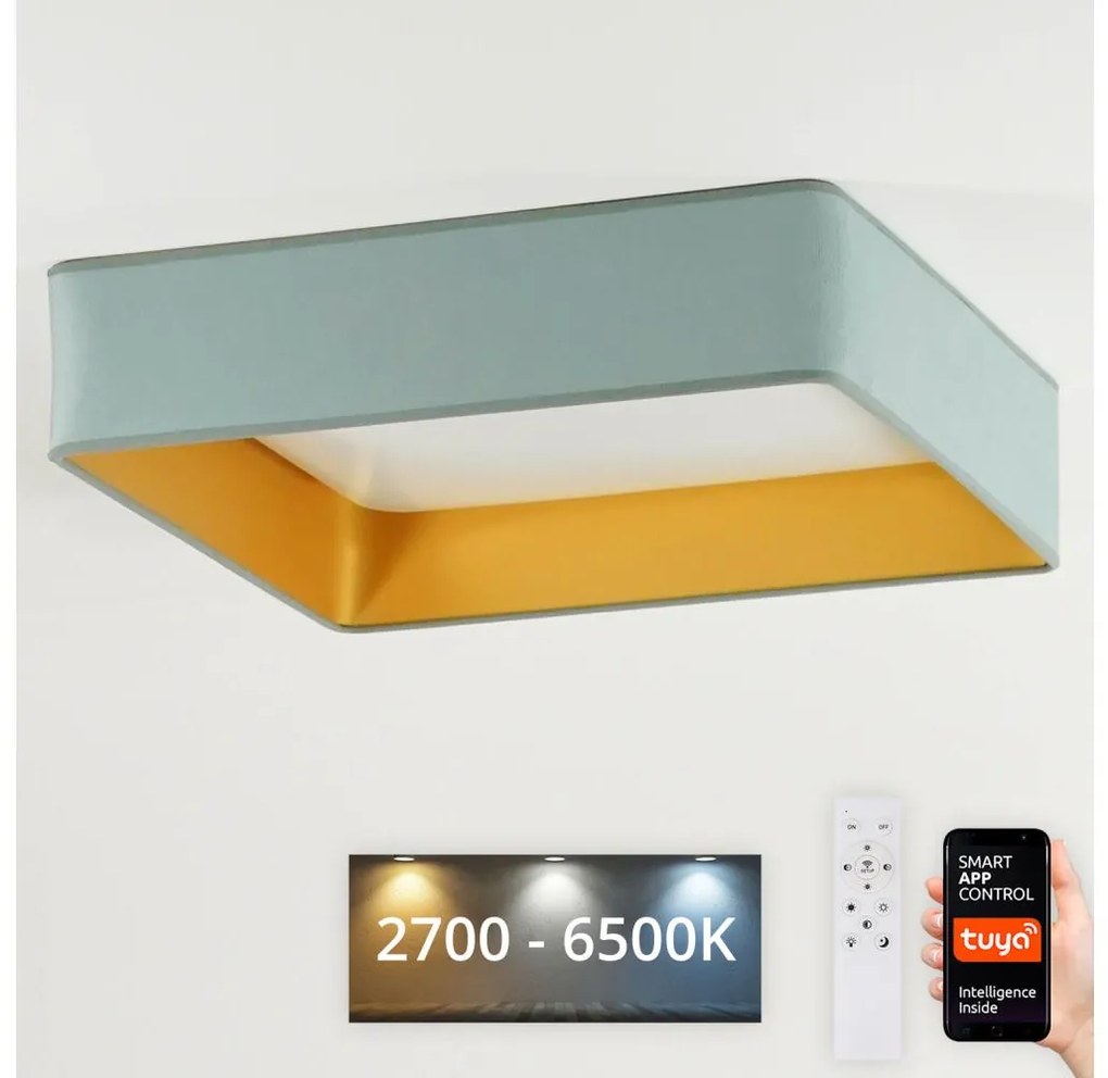 Brilagi-LED Ściemnialna oprawa sufitowa VELVET SQUARE LED/36W/230V Wi‑Fi Tuya + pilot, miętowa
