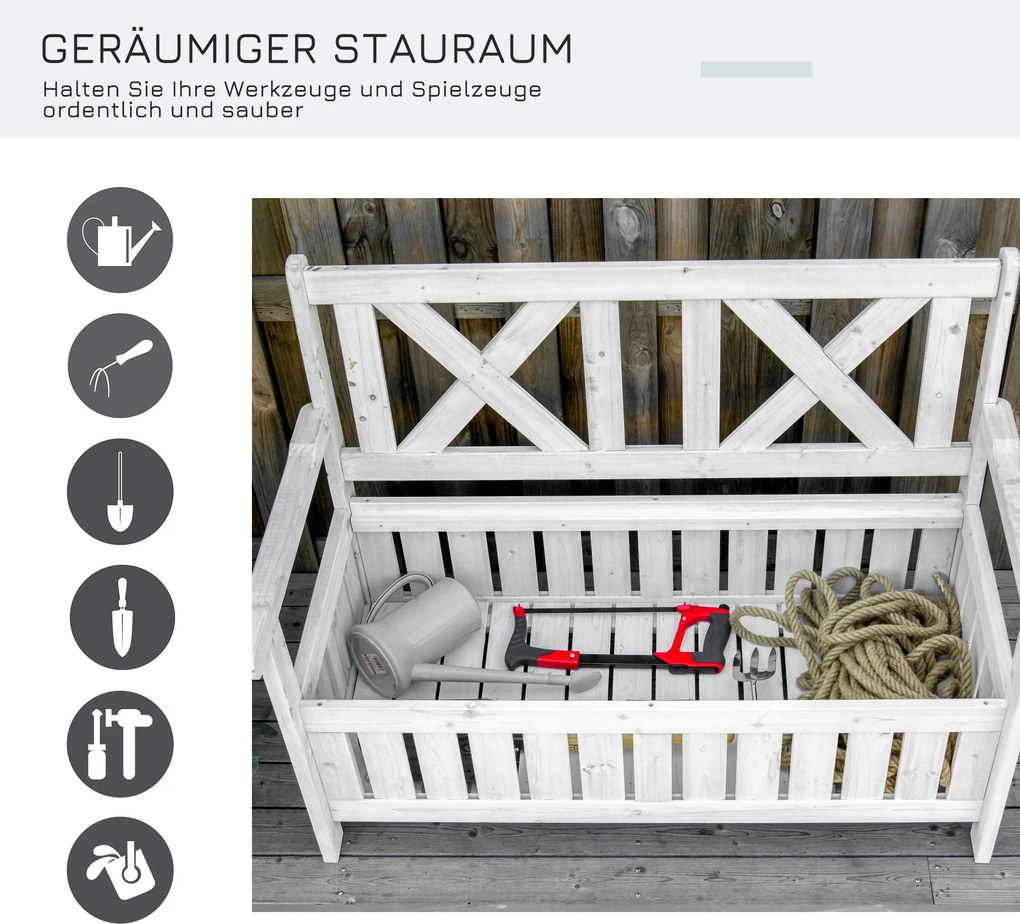 Outsunny ławka ogrodowa ze schowkiem 2-osobowa z poduszką biała drewniana skrzynia | Aosom PL