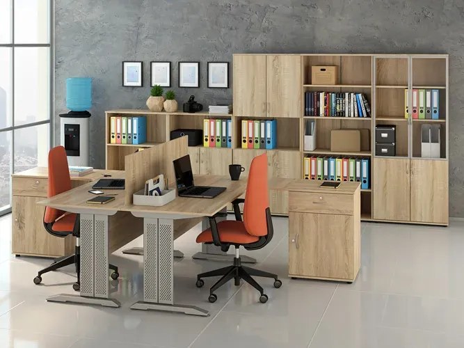 Dwustanowiskowy zestaw biurowych mebli z biurkiem na kluczyk dąb sonoma Z0-S89