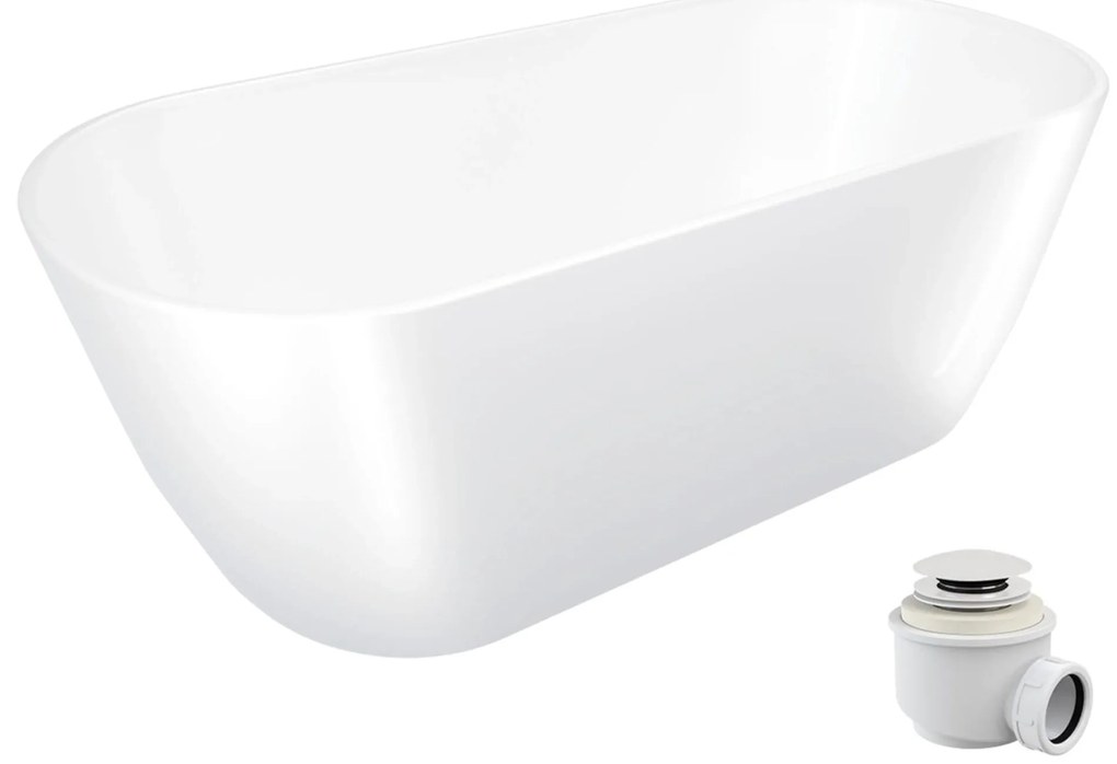 Wanna wolnostojąca VALO owalna biała z konglomeratu 165 x 75 cm bez przelewu cienki rant | Różne kolory korków : Kolor korka - Biały