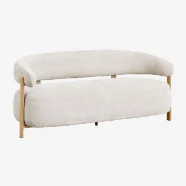 Sofa 2-osobowa Jolie W Tkaninie Szenilowej Natural Wood & Kremowo-beżowy Szenil - Sklum