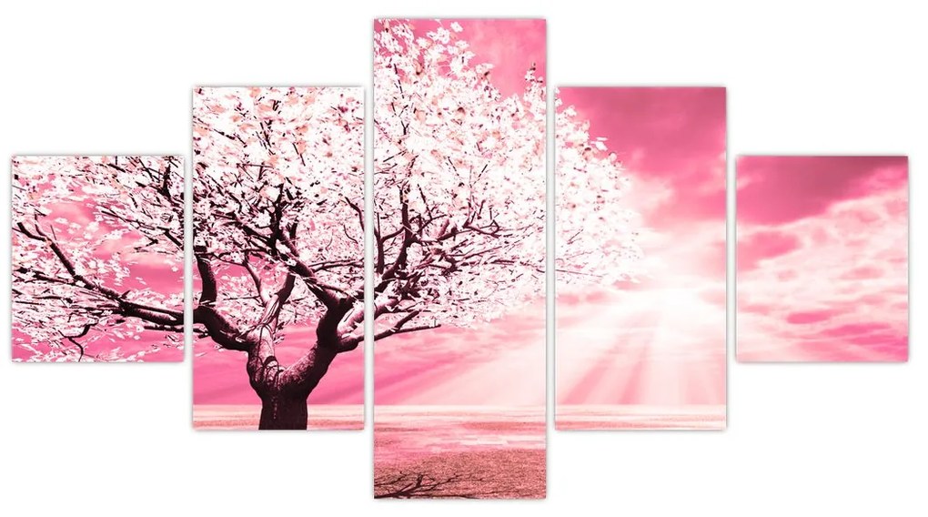 Różowy obraz drzewa (125x70 cm)