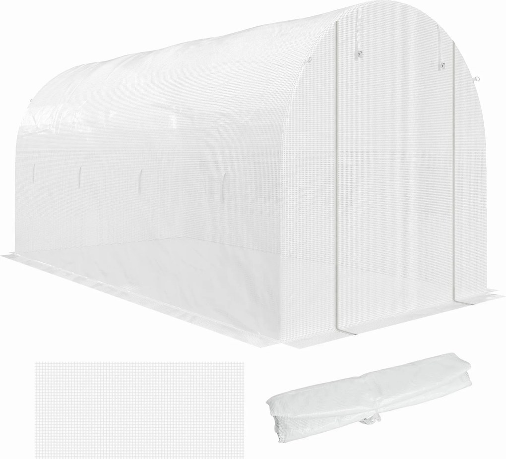Outsunny Folia do szklarni 4 x 2 m, wodoodporna folia ogrodowa z drzwiami, 8 okien, ochrona UV, odporna polietylenowa, biały | Aosom PL