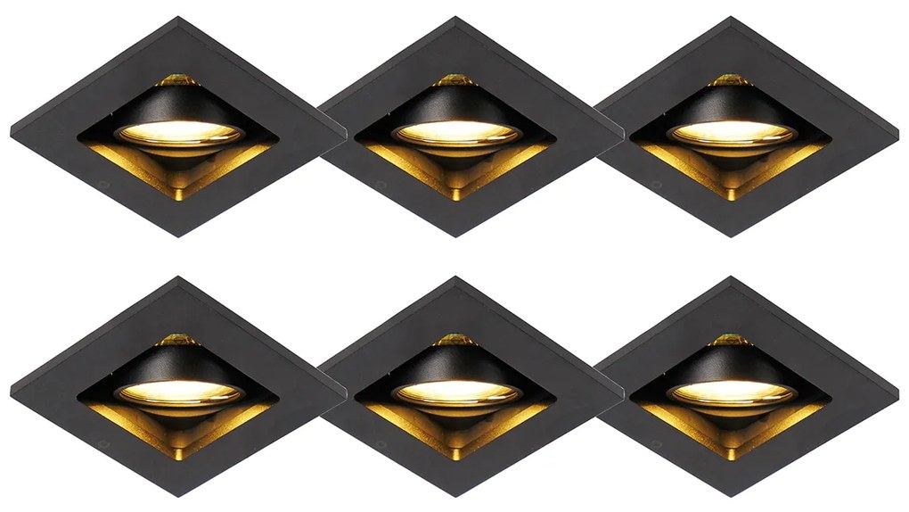 Zestaw 6 nowoczesnych opraw wpuszczanych czarnych regulowanych - Qure