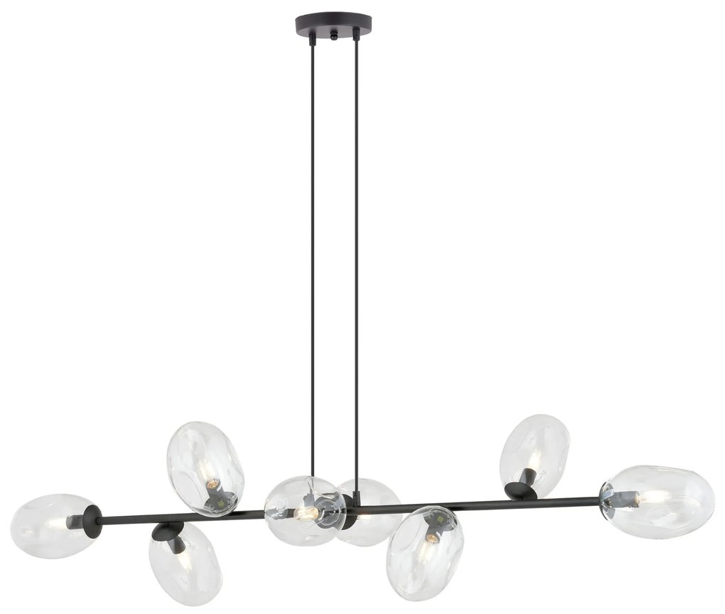 Pandora 8 BL czarna lampa wisząca nad stół, długa 140cm, klosze transparentne