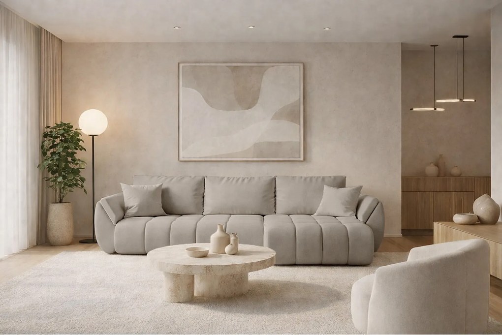 Narożnik z funkcją spania i pojemnikiem TOKYO PREMIUM, tkanina Wind, Piaskowoszary, Prawy