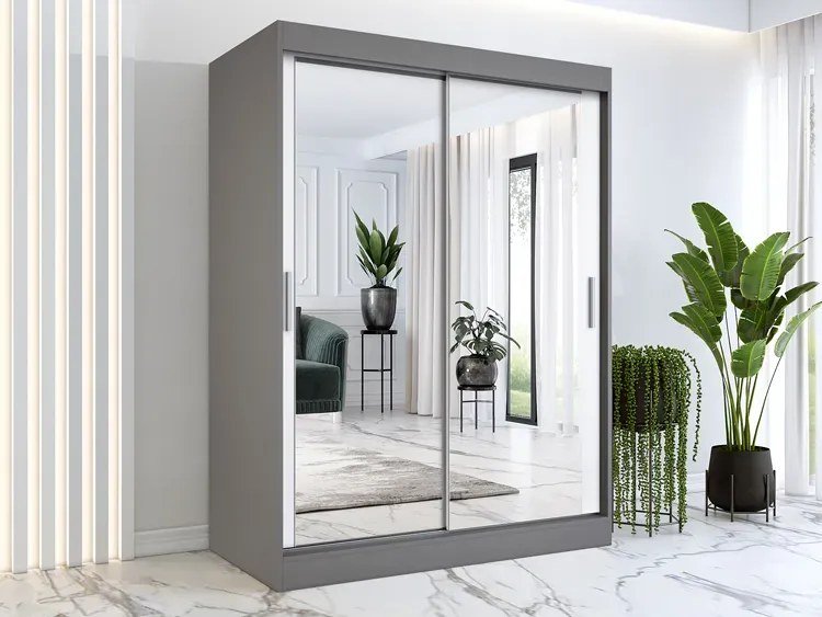 Szafa przesuwna z lustrem 150 cm antracyt + biały B9-Z12