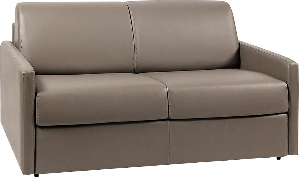 Kanapa 2-osobowa rozkładana typu express w kolorze taupe ze z ekoskóry z siedziskiem z pianki z pamięcią kształtu - Powierzchnia 120 cm - Materac 18 cm CALIFE