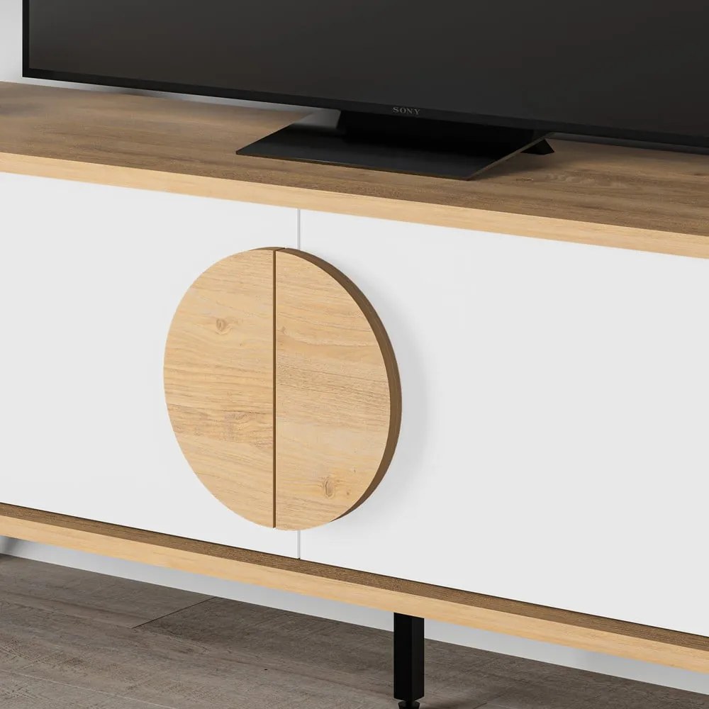 Biała szafka pod TV w dekorze dębu 140x51 cm Vae – Marckeric