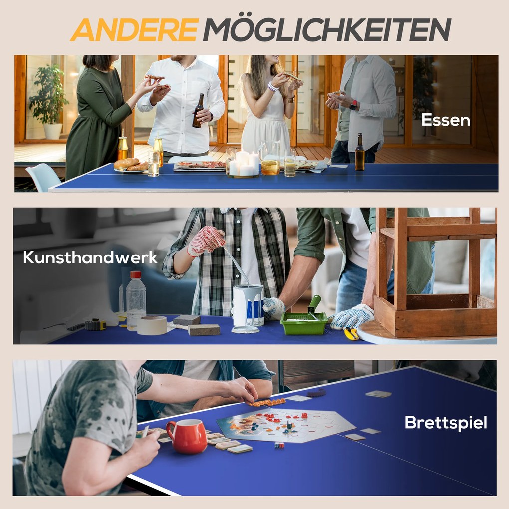 SPORTNOW Stół tenisowy składany z akcesoriami rakietki piłki siatka niebieski 274x152x76 cm | Aosom PL