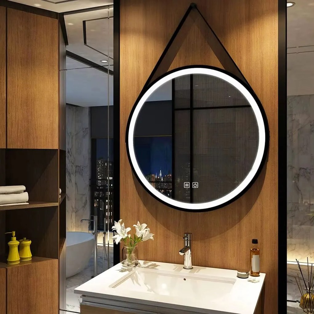LUSTRO OKRĄGŁE LED WISZĄCE NA PASKU 70cm 104