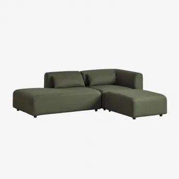 Dwuczęściowa Narożna Sofa Modułowa Z Lewym Szezlongiem I Pufą Fogler Chenille Salvia Zieleń - Sklum