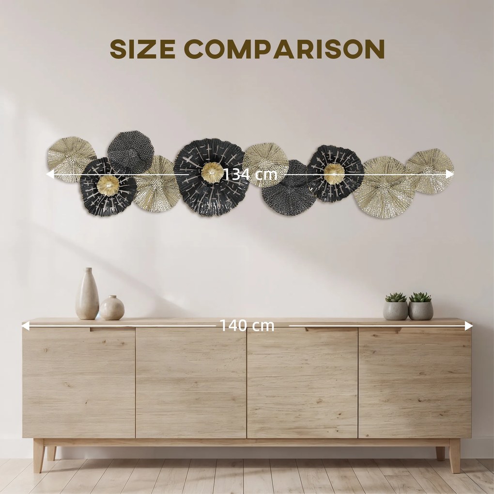 HOMCOM Obraz ścienny, ozdoba ścienna z metalową ramą, nowoczesny styl, Czarny+Złoto | Aosom PL