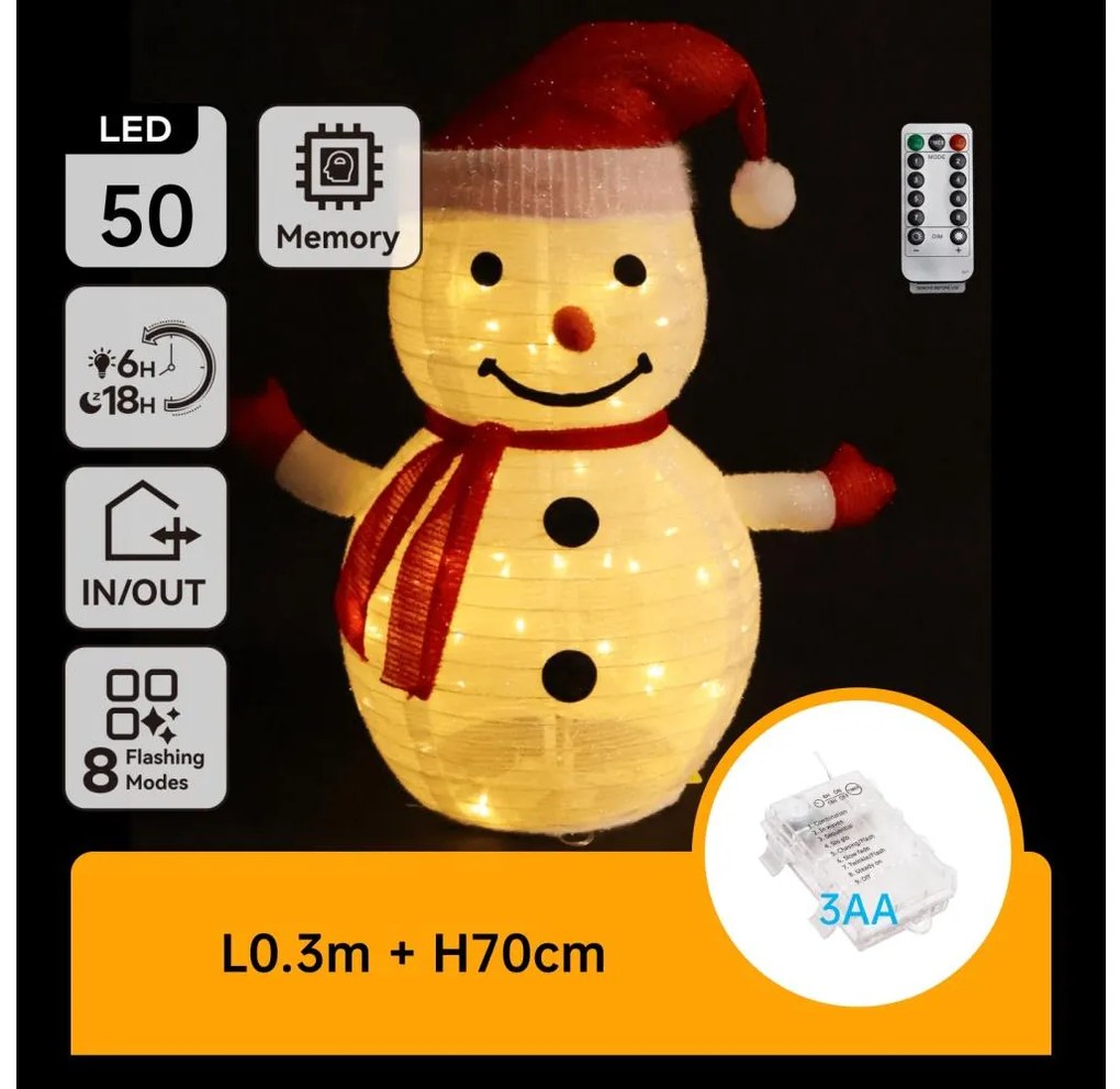 Aigostar - LED bożonarodzeniowa dekoracja zewnętrzna 50xLED/3xAA 0,7m IP44 bałwan