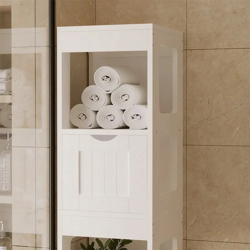 Szafka łazienkowa słupek szuflady biała wysoka półka nowoczesna loft 142 cm
