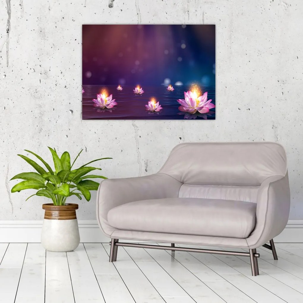 Obraz na szkle - Magiczne lilie wodne (70x50 cm)