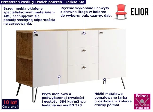 Lewostronna komoda w stylu industrialnym dąb craft + biały - Larkso 6X