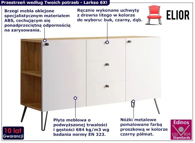 Lewostronna komoda w stylu industrialnym dąb craft + biały - Zorina 6X