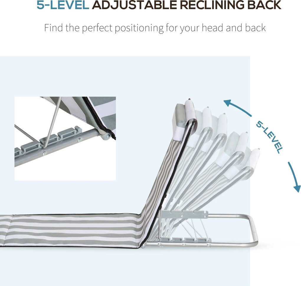 Outsunny Leżak składany ogrodowy z poduszką, 5-stopniowe oparcie, torba transportowa, jasnoszary | Aosom PL