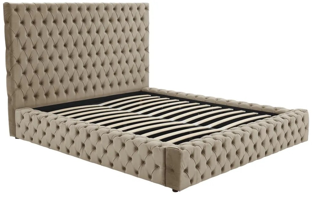 Łóżko ze skrzynią chesterfield 160 x 200 cm - Welur - Taupe - DULENI