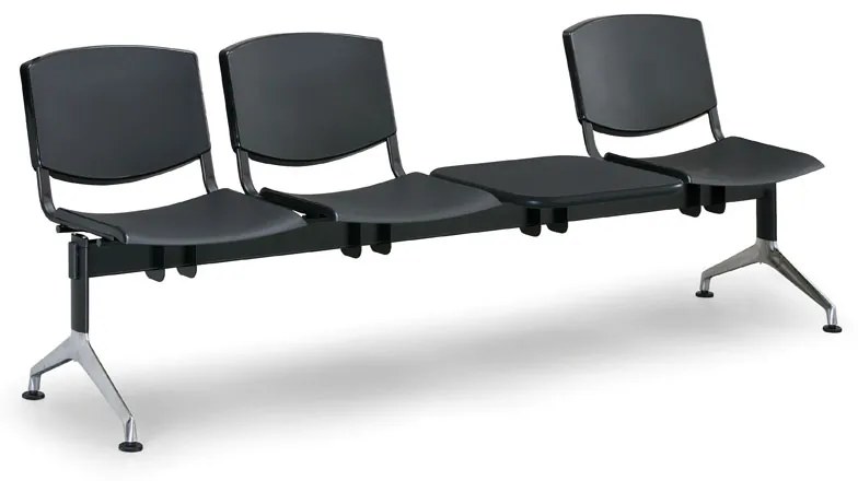 Euroseat Ławka do poczekalni plastikowa SMILE, 3-siedzenia + stolik, czarny