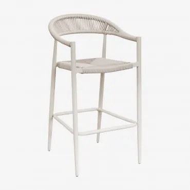 Pack 4 Wysokich Stołków Ogrodowych 75 Cm Z Aluminium I Syntetycznego Rattanu Amatria Kremowa Tapioca - Sklum