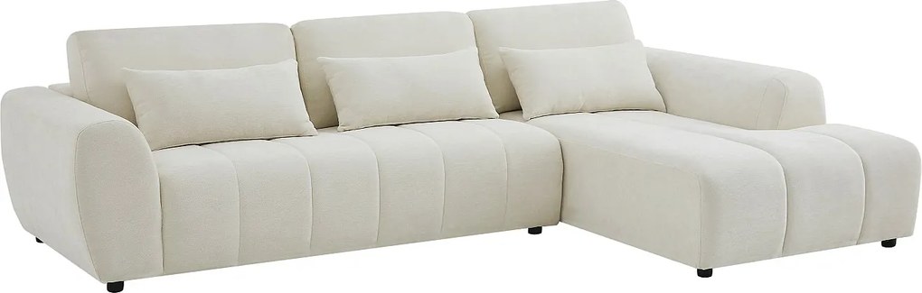 Kanapa narożna prawostronna z regulowanym oparciem z beżowej teksturowanej tkaniny FABARTO