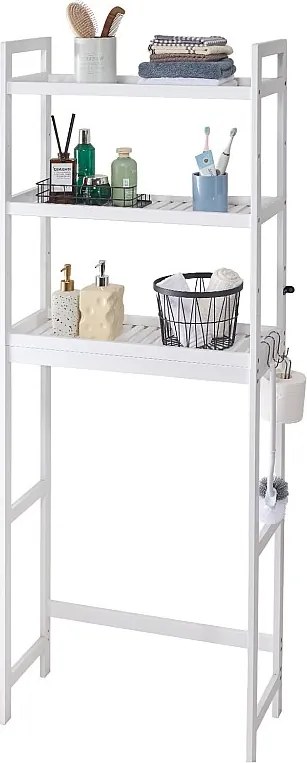 Meble Wc SucceBuy Trójpoziomowa Szafa do Toalet, Regulowalny Organizer Łazienki z Bambusa, Biały