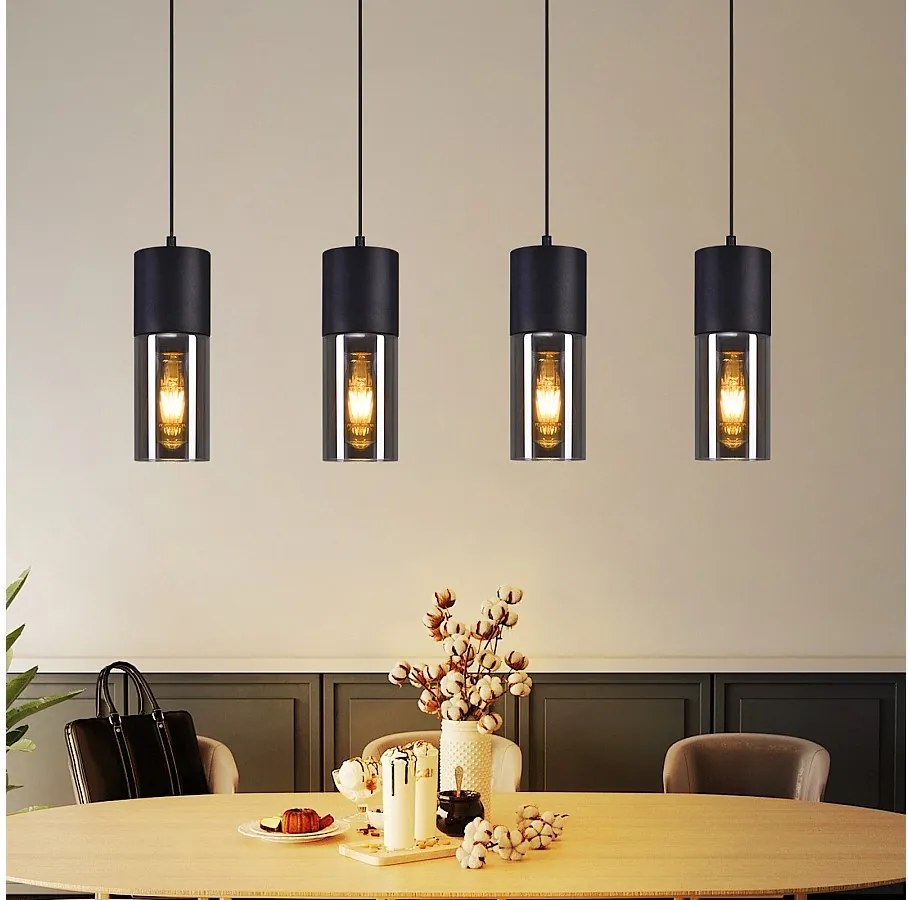 NETTLIFE Lampa wisząca do jadalni, lampa wisząca E27, 4-płomieniowa, regulowana dioda LED, nowoczesny klosz szklany