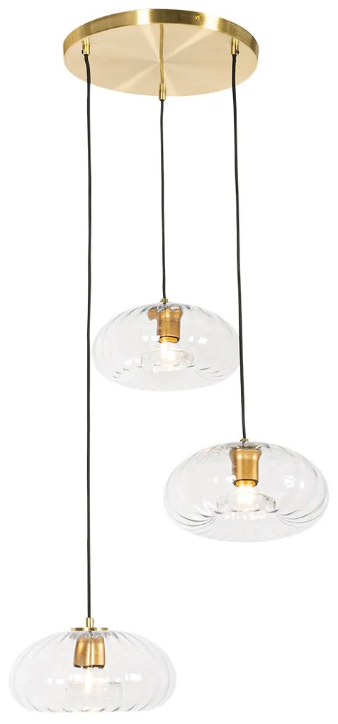 Lampa wisząca Art Deco złota ze szkłem okrągła 3-punktowa - Ayesha ArtDeco Oswietlenie wewnetrzne