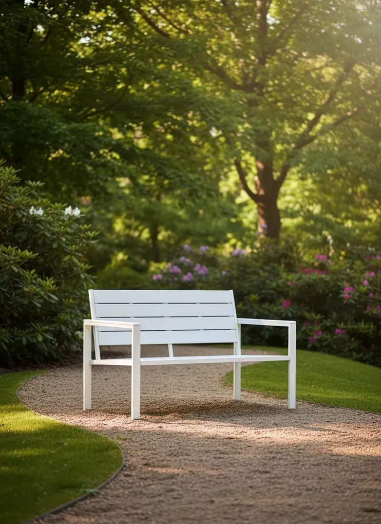 Biała ławka ogrodowa z oparciem G4-M66