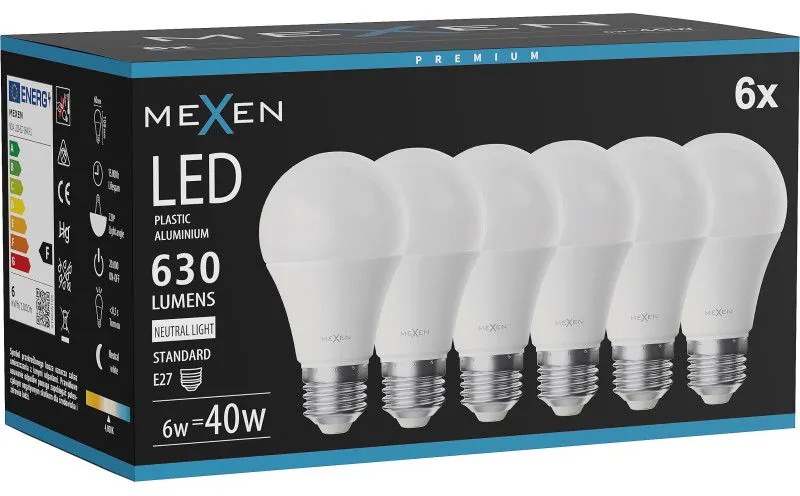 Mexen Nova 6x żarówka LED E27, A60, 6W, Neutralna  - 4000K, 630 lm - L100-E27-0640-01x06