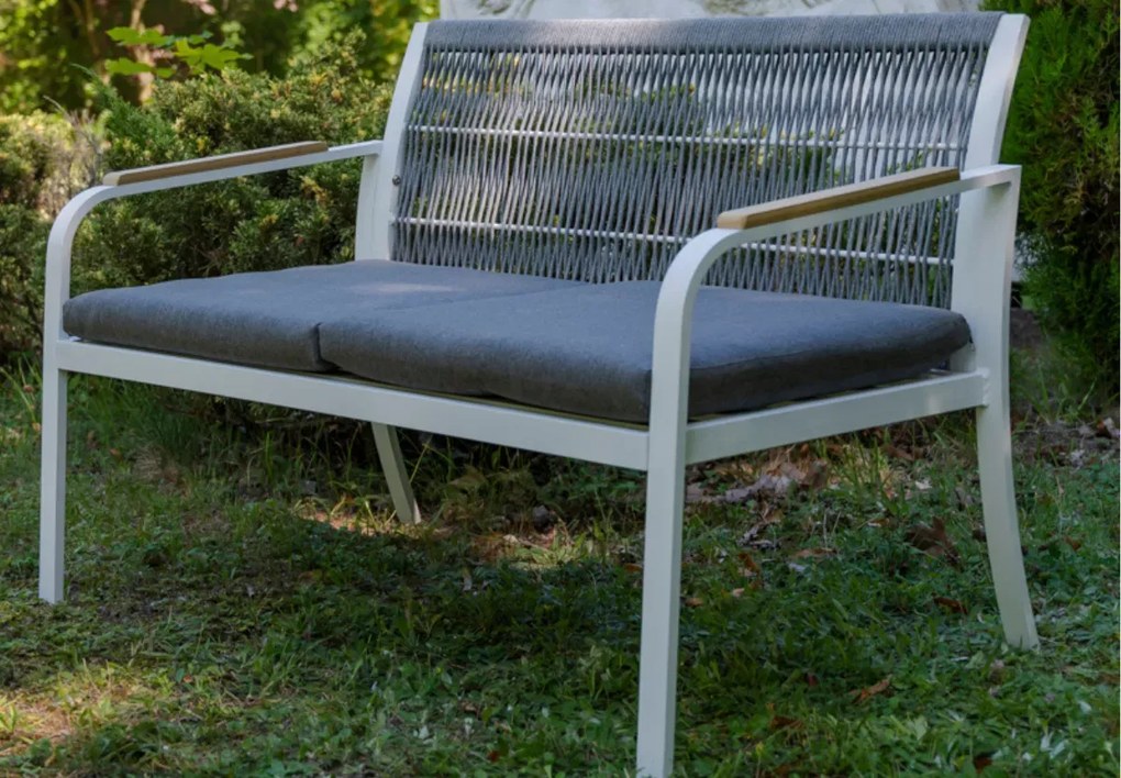 Zestaw mebli ogrodowych z aluminium Vento z plecioną liną - sofa, dwa fotele, stolik kawowy