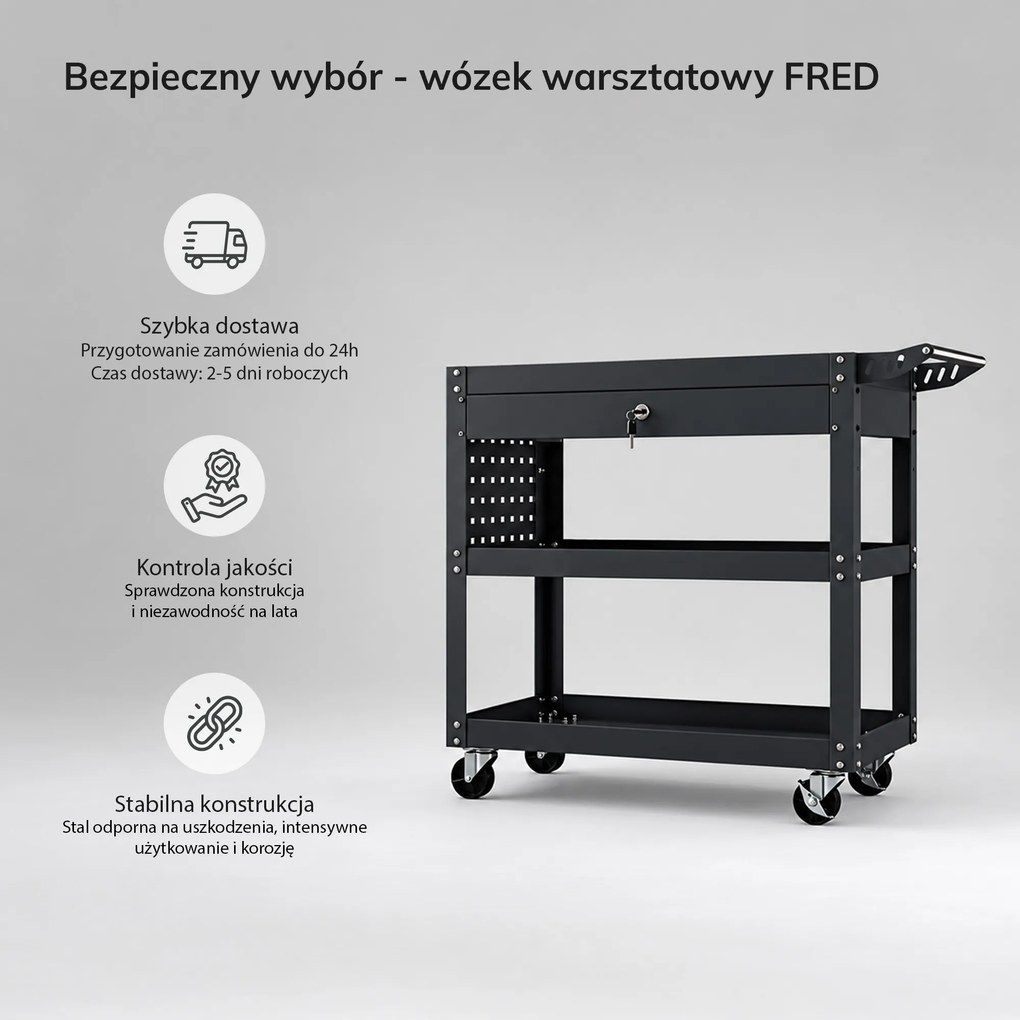 Wózek narzędziowy warsztatowy z szufladą, na kółkach, antracytowy, 800x800x380 mm: FRED