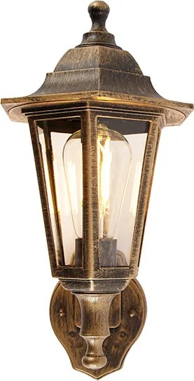 Klasyczna lampa ścienna zewnętrzna antyczne złoto z czujnikiem ruchu - New Haven