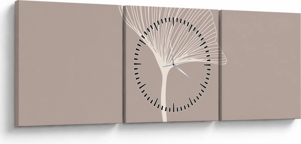 Obraz - Beżowe liście N⁰5 (z zegarem) (90x30 cm)