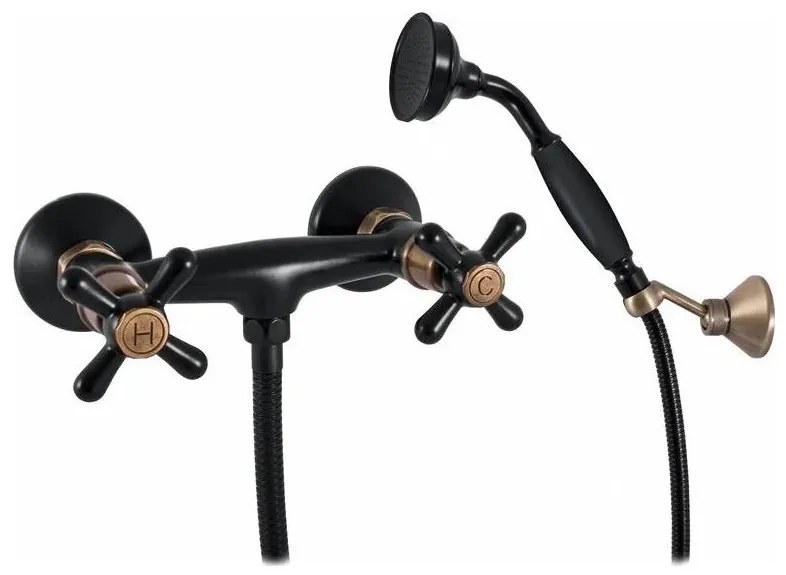 RAV Slezák MK180.5/2CMATSM - zestaw prysznicowy z baterią MORAVA RETRO czarny/mosiądz