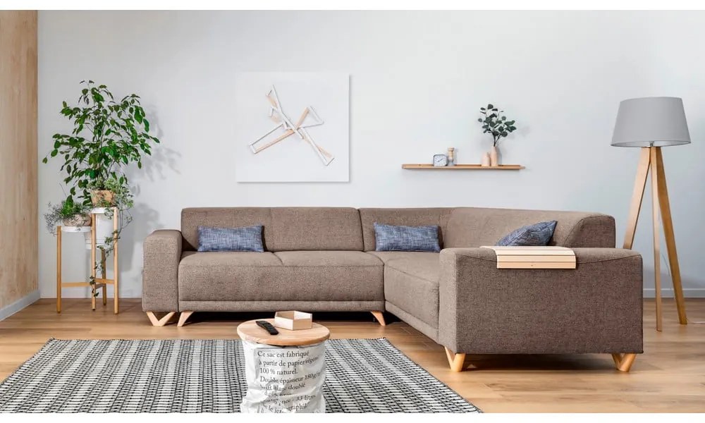 Brązowy rozkładany/ze schowkiem narożnik (prawostronny/w kształcie litery L) Classy Sophie – Miuform